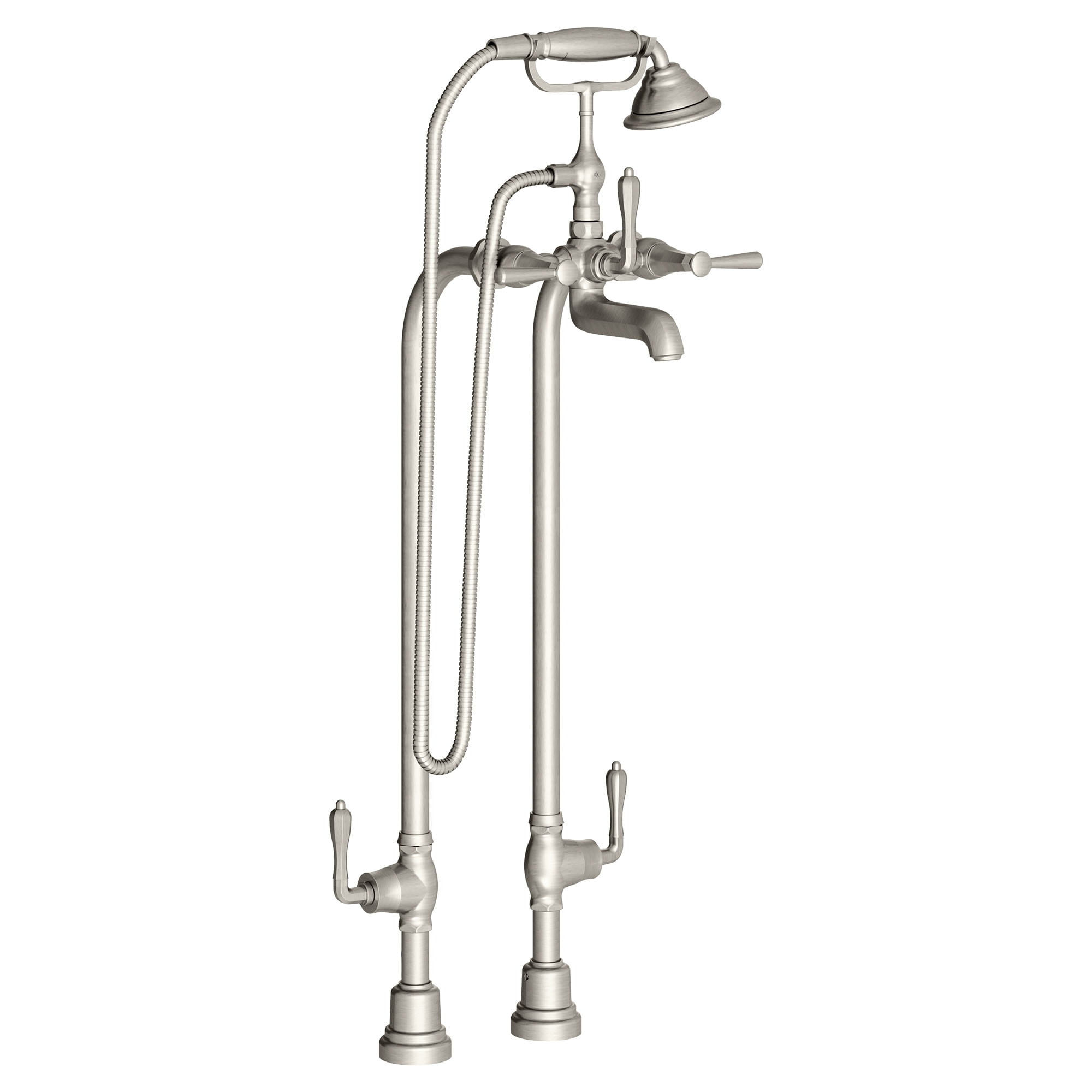 Fitzgerald Floor Mount Bathtub Filler with Hand Shower and Lever Handles